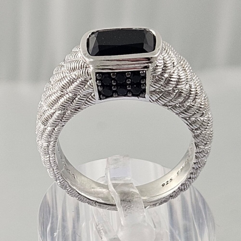 Judith Ripka Black CZ & 925 Silver Ring Statement Sz 8 - Picture 5 of 10